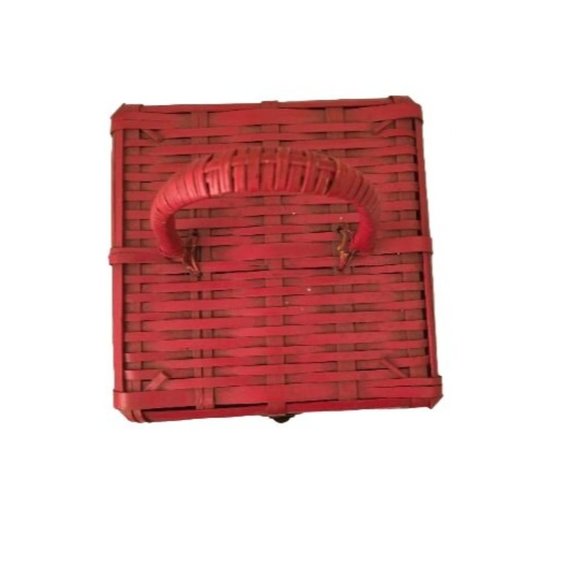 Red Box Bag Top Handle Basket Vintage Structured Design - Picture 9 of 10